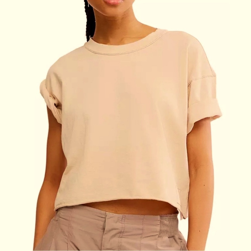 FP Movement sz XL cream 100% Cotton loose fit short sleeve Inspire crop T-shirt